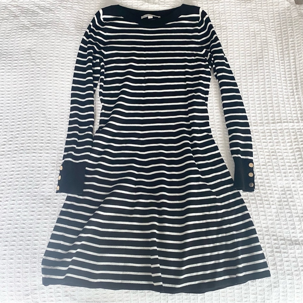 LOFT black and white striped long sleeve sweater dress size Small